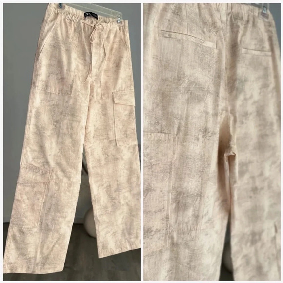 ZARA PRINTED CARGO PANTS PINK WHITE Size Small Wide Leg excellent condition - Picture 6 of 13
